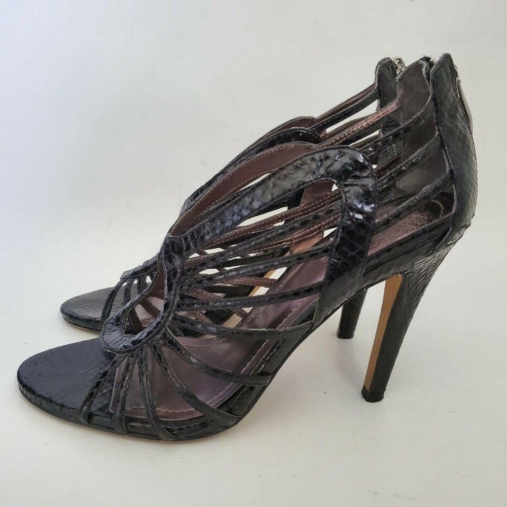 Vince Camuto Solana Women Cage Heels 8 Black Leather Strappy Stiletto Sexy Snake - Picture 6 of 12